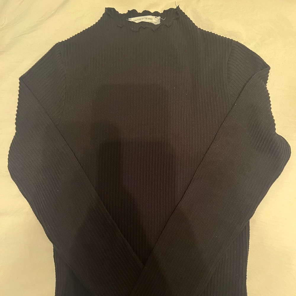 Caution To The Wind Black Ribbed Knit Top